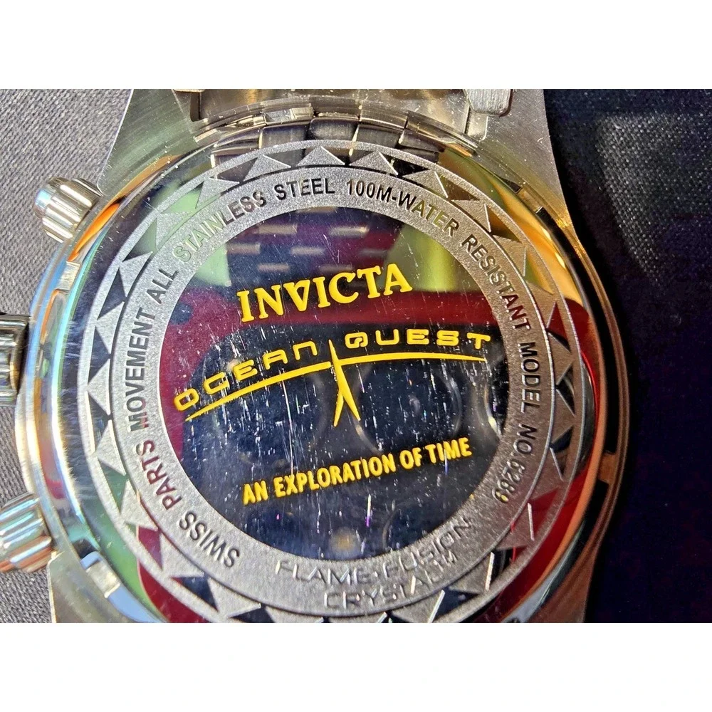 Invicta Ocean Quest 6289 Mens Chronograph Watch Stainless Steel 100M Silver Dial